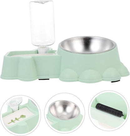 Generic Automatic Stainless Steel Dog Feeding Bowl with Water Dispenser Anti-Skid Pet Food and Water Container for Puppies Practical Green Pet Feeder for Home Use
