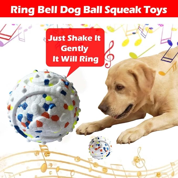 CAISHOW Dog Ball Squeak Toys Indestructible Float On Water Fetch Bouncy Durable Solid Rubber Ball for Puppy Small and Medium Dogs Playing Toys(Bell Ball 4Pcs)