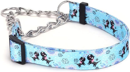 Martingale Dog Collar with Stainless Steel Chain - Limited Chain Cinch Training Collar for No Pull Training Dog - Flower Multicolor Cute Patterns - Premium No Slip Collar (HA12NO18, S)