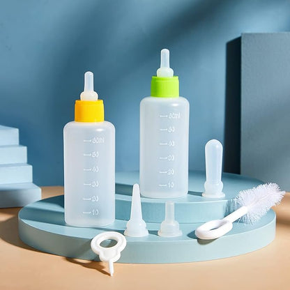 Tondiamo 17 Pcs Kitten Bottle Feeding Kit Puppy Bottles for Nursing Puppy Milk, Replacement Nipples Cleaning Brushes Bottle Opening Needles for Newborn Pet Cat Dog Rabbit Goat, Yellow, Green