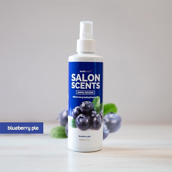 Bark2Basics Salon Scents Pet Grooming Cologne Spray - 8 oz, Natural Professional Groomer Grade Perfume Deodorant for Dogs and Cats, Long Lasting, Deodorizing (Blueberry Pie)