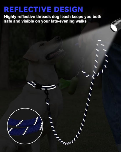 Dynmeow Reflective Dog Collar and Leash Set, 6FT Strong Climbing Rope Leash with Padded Handle, Adjustable Pet Collar with Soft Neoprene Padding for Puppy Small Dogs, Navy-Blue, Xs