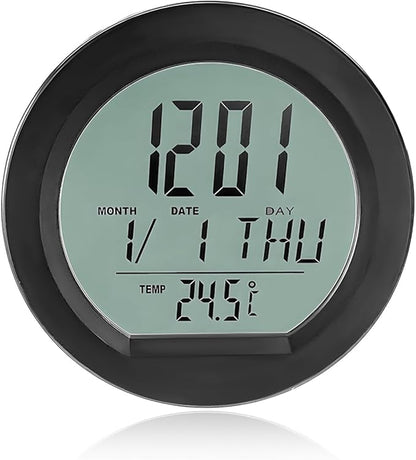 Car Digital Thermometer Clock, Battery Powered Mini Dashboard Clock with Date & 12/24 Hour Format Time, Adhesive LCD Display Watch with Backlight for Vehicle Office Home