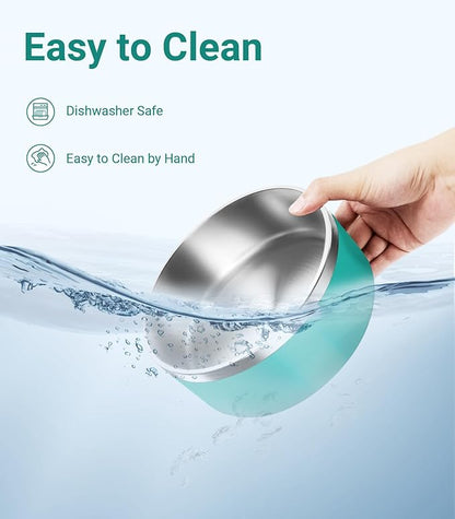 WENBOKMIN Dog Bowl, Stainless Steel Dog Food and Water Bowl with Non Slip Quiet Bottom, Easy to Clean, Dishwasher Safe, 64oz, Deep Green