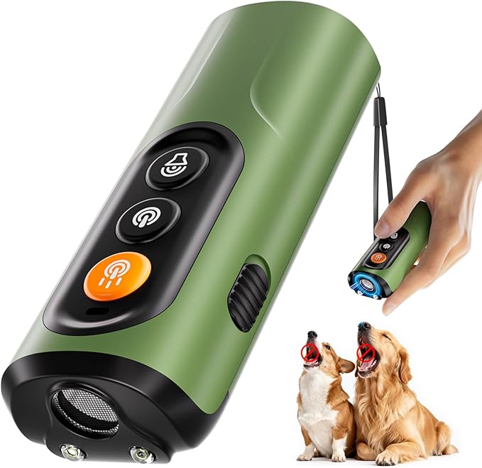 Dog Bark Deterrent Device & Anti Barking Device for Dogs, 50FT Ultrasonic Dog Trainer - Silent to Humans, Safe, Humane, Long-Lasting Rechargeable Green Handheld with LED, Indoor/Outdoor