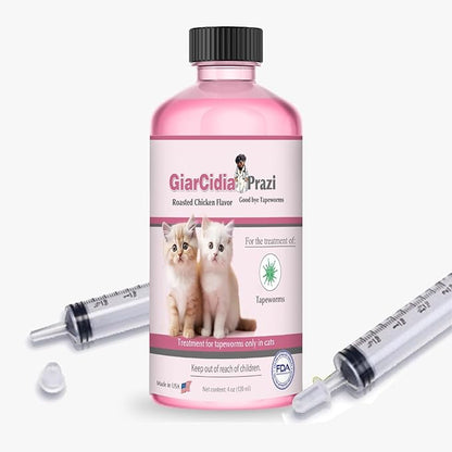 No More Worms in Cats and Kittens- Dewormer for Cats and Dewormer for Kittens - 120mls Chicken Flavour with 3ml Dropper