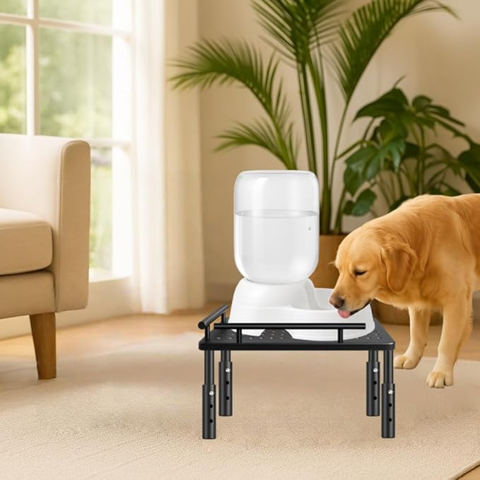 Dog Water Bowl Dispenser Stand & Metal Holder Compatible with Automatic Feeders & Water Dispensers - Adjustable Height, Raised Elevated Platform for Cats, Small & Medium Dogs