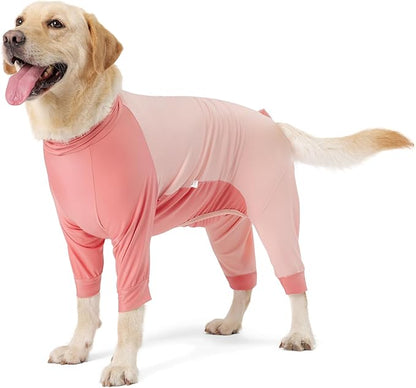 Dog Recovery Suit for Surgery Dog Onesie for Female and Male E-Collar Alternative Anti Shedding Pajamas Long Sleeve Claming Bodysuit Pink XXXL