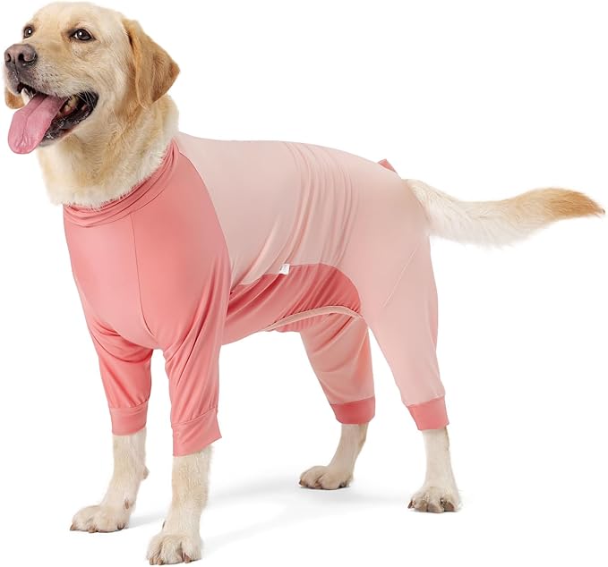 Dog Recovery Suit for Surgery Dog Onesie for Female and Male E-Collar Alternative Anti Shedding Pajamas Long Sleeve Claming Bodysuit Pink M