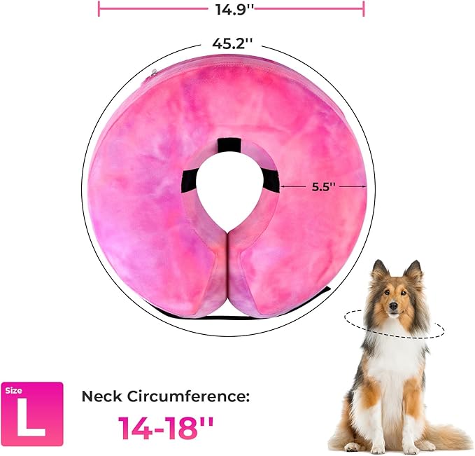 Dog Cone, Uadonile Inflatable Cone Collar for Dogs and Cats, Dog Neck Collar Recovery E-Collar Alternative After Surgery, Elizabethan Collar for Dogs Recovery(Tie-dye Rose Purple, L)