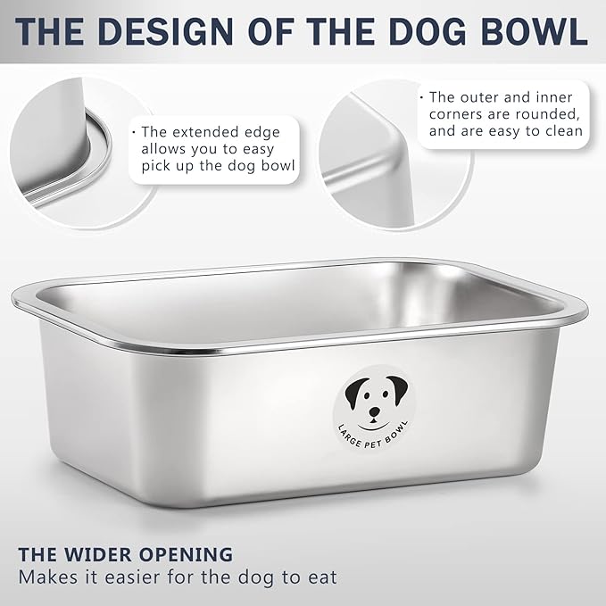 Stainless Steel Dog Bowls for Large Dogs, High Capacity Metal Dog Food Bowls, Food and Water Bowl for Large, X-Large, and Big Dogs 2.65 Gallons