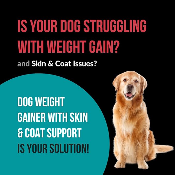 Dog Weight Gainer with Skin & Coat Support - Weight Gain Supplements for Dogs - Canine and Dog Muscle Builder - Protein Powder - High Calorie Food Supplement - 90 Servings