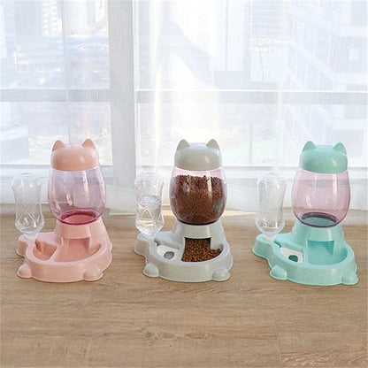 Automatic Cat & Dog Feeder Set - Self-Dispensing Food and Water Dispenser, Large Capacity (Green)