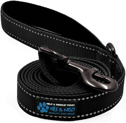 Max and Neo Reflective Nylon Dog Leash - Donate a Leash to Rescue for Each Sold (Black, 4ft)