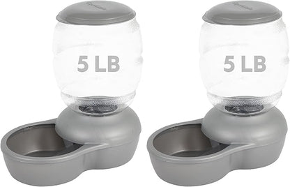 Petmate Replendish Feeder with Automatic Cat and Dog Feeder, 5 LB, Pearl Silver Grey, Made in USA (Pack of 2)