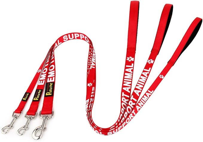 Plutus Pet Emotional Support Animal Leash with Soft Neoprene Padded Handle,Printed in Large Letters on Both Sides,4ft Long,Red,3/4" Wide for Medium Dogs