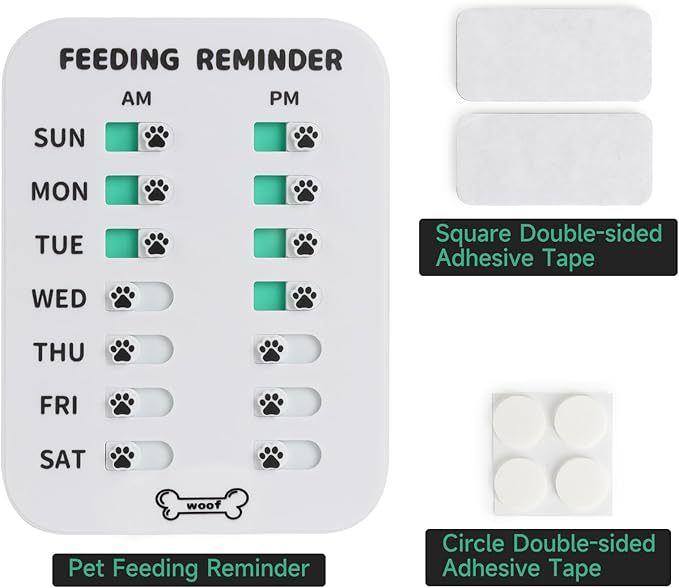 YAUYIK Dog Feeding Reminder, Magnetic Reminder Sticker, AM/PM Daily Indication Chart Feed Your Pets, Fridge Magnets and Double Sided Tape, Helps You to Track Pet Feeding & Medication (White)