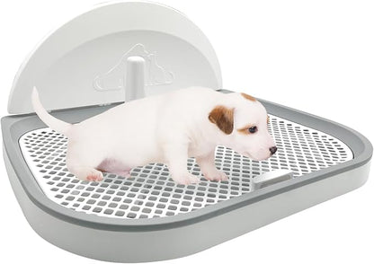 Tfwadmx Pee Pad Holder Dog Potty Tray with Splash Guard & Center Post Mesh Training Toilet Potty Tray Puppy Pad Holder for Puppy and Small Size Dog (Grey, 18.1"×14.8")