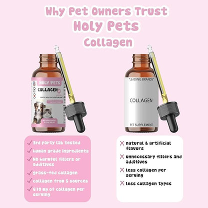 Grass-Fed Liquid Collagen for Dogs & Cats – 5 Types I, II, III, V, X – Joint, Skin & Coat Support – Hyaluronic Acid – Hydrolyzed Bovine, Fish & Chicken Collagen – 2oz, 30 Servings