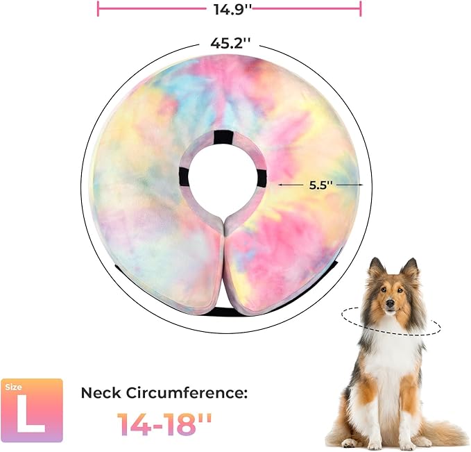 Dog Cone, Uadonile Inflatable Cone Collar for Dogs and Cats, Dog Neck Collar Recovery E-Collar Alternative After Surgery, Elizabethan Collar for Dogs Recovery(Tie-dye Pink Blue, L)