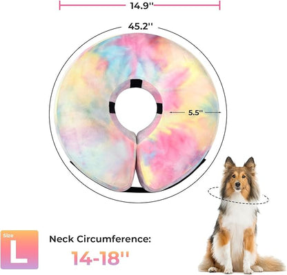 Dog Cone, Uadonile Inflatable Cone Collar for Dogs and Cats, Dog Neck Collar Recovery E-Collar Alternative After Surgery, Elizabethan Collar for Dogs Recovery(Tie-dye Pink Blue, L)