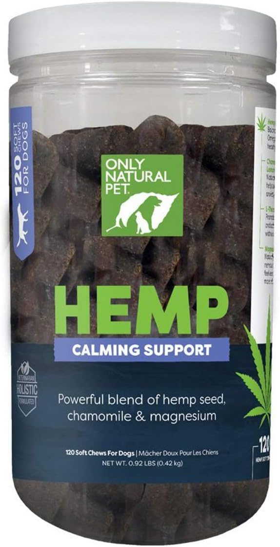Only Natural Pet - Natural Hemp Soft Chew Bites for Dog Stress & Anxiety Relief - L-Theanine, Chamomile & Lemon Balm - Calming Chews for Dogs - 120 Count