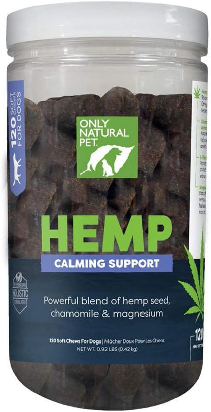 Only Natural Pet - Natural Hemp Soft Chew Bites for Dog Stress & Anxiety Relief - L-Theanine, Chamomile & Lemon Balm - Calming Chews for Dogs - 120 Count