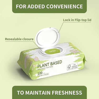 IMMHABI 100 Unscented Pet Wipes for Paws & Butt Plant Based Hypoallergenic Pets Cleansing & Deodorizing Anal Gland Hygienic Puppy Wipes for Dogs Face & Body Cat Wipes Cleaning Fur Doggie Wipes