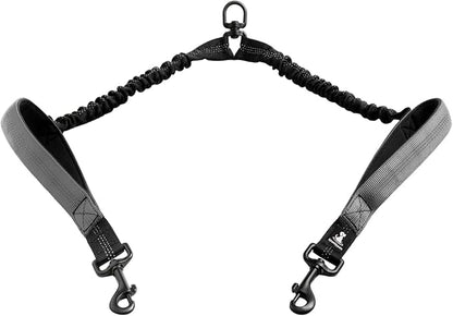 SparklyPets Hands Free Dog Leash for Medium and Large Breeds – Professional Harness with Reflective Stitches for Training, Walking, Jogging and Running Your Pet (Gray, for 2 Dogs Only Coupler)