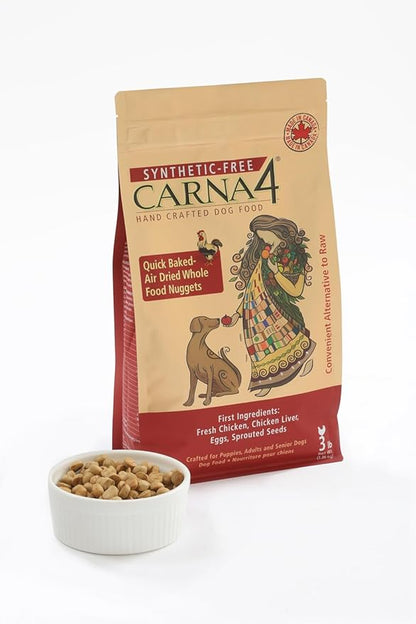 CARNA4 Air Dried Dog Food, Chicken Recipe, Quick Baked Whole Food Nutrition with Sprouted Seeds, Natural Probiotics & Enzymes, No Synthetics - 3 Pound