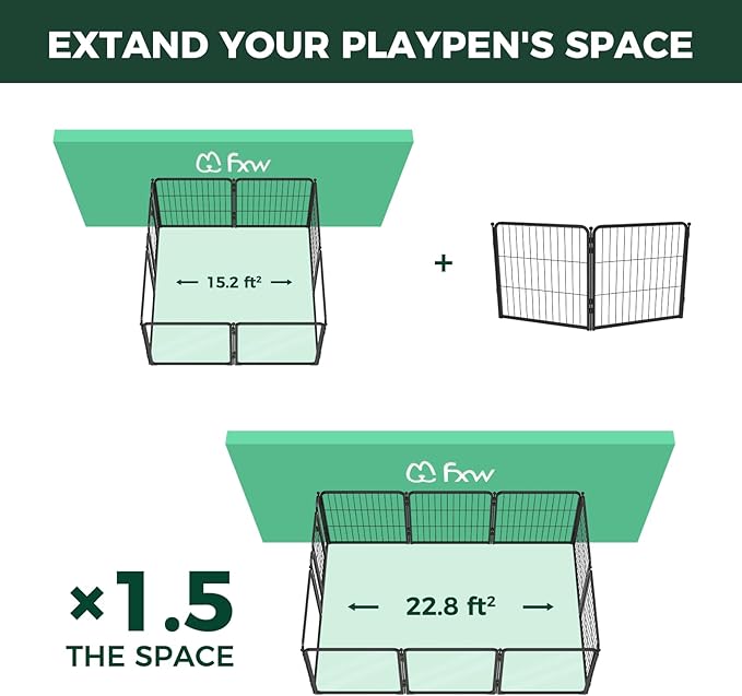 FXW AuraSpace Pro Acrylic & Wire Mesh Indoor Dog Playpen, 24" Height 2 Metal Panels Metal Dog Pen for Puppies & Small Dogs, Black│Patented
