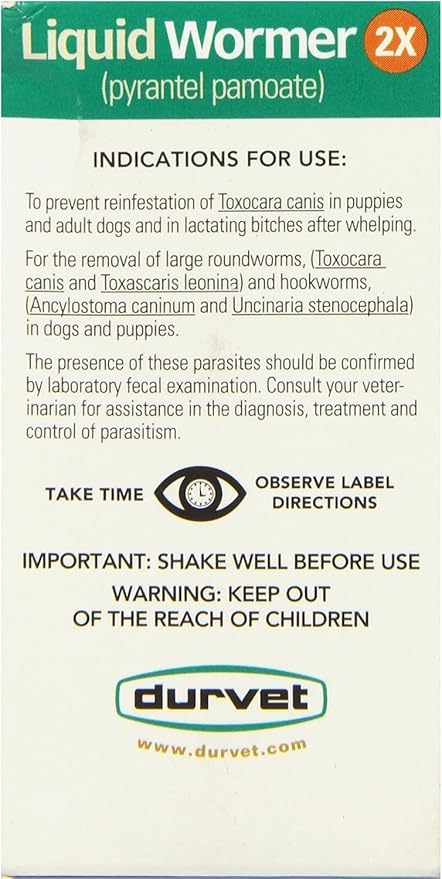 Durvet 2X Liquid Wormer, 2 oz, for Puppies and Adult Dogs - Pack of 2