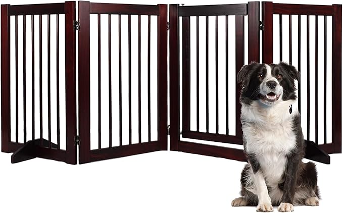 Indoor Dog Gate, Wooden Freestanding Pet Gate, Foldable Dog Gates for Doorways, No Drilling for The House, Doorways, Hallways,or Stairs, 30" Height 4 Panels Set of Support Feet Included (Espresso)