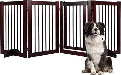 Indoor Dog Gate, Wooden Freestanding Pet Gate, Foldable Dog Gates for Doorways, No Drilling for The House, Doorways, Hallways,or Stairs, 30" Height 4 Panels Set of Support Feet Included (Espresso)
