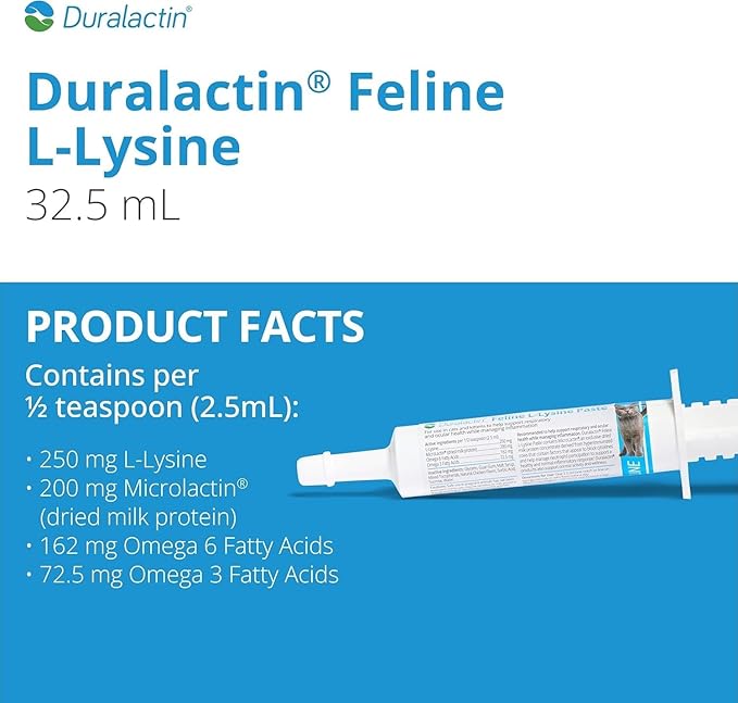 PRN Pharmacal Duralactin Feline L-Lysine Paste - Supports Joint, Respiratory & Eye Health Supplement for Cats - Paste Formula - 1 fl oz (3 Pack)