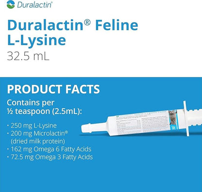 PRN Pharmacal Duralactin Feline L-Lysine Paste - Supports Joint, Respiratory & Eye Health Supplement for Cats - Paste Formula - 1 fl oz (3 Pack)