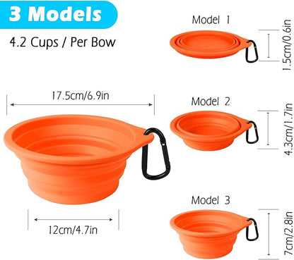 PetBonus 2-Pack Large Silicone Collapsible Dog Bowls, 34oz/1000ml BPA Free Portable Foldable Travel Bowl for Pet Cat, Food Water Feeding Dish for Camping with 2 Carabiners (Green, Orange)