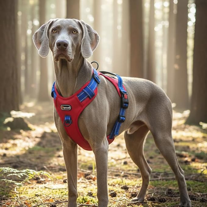 Tactical Dog Harness for Large Medium Dogs No Pull Adjustable Pet Vest with Reflective Straps Front & Back Clips Handle for Hiking Walking Hunting– 4 Sizes with or Without Leash (RED, L)