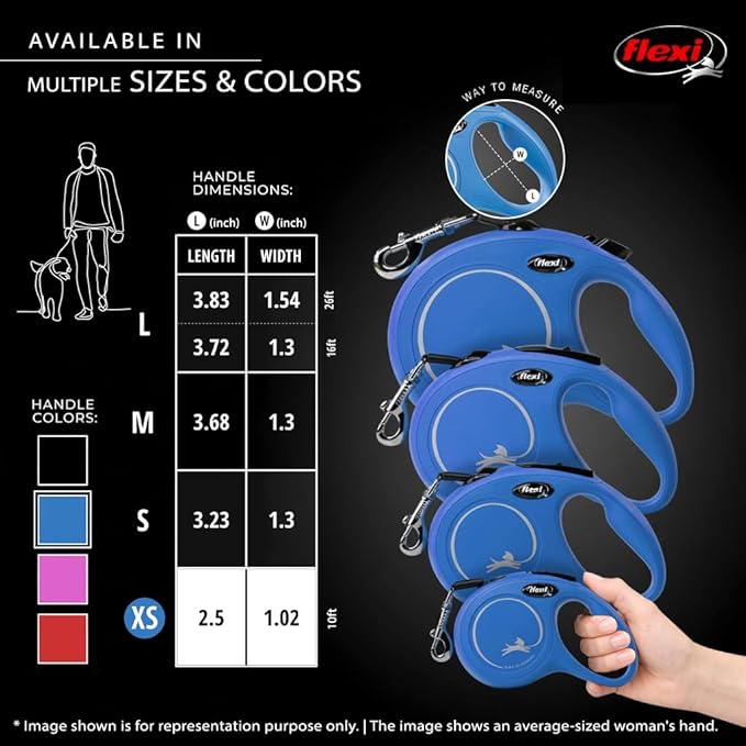 FLEXI® Classic XS Cord Retractable Dog Leash (Blue)-10 ft for Extra Small, Tiny Dogs up to 18 lbs| Ultra Compact Pocket-Size, 3-Finger Grip, German Quality| Tangle-Free, One-Hand Brake, Pause & Lock