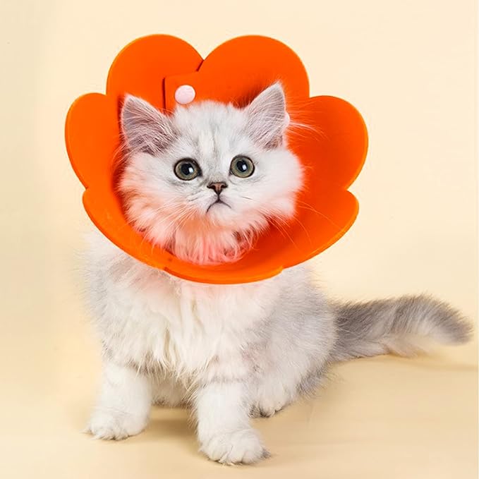 Pet Cone Collar, 3 PCS Cute Sunflower Shape Surgery Recovery Elizabethan Collars Adjustable Cone After Surgery Neck Collar for Cats and Dogs, Yellow and Pink and Orange