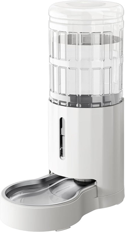CZPET 2.5 Gallon Dog Water Bowl Dispenser, Automatic Dog and Cat Water Dispenser with Stainless Steel Bowl, Gravity Waterer, Large Capacity, and Quiet Drinking Area for Pets (9.5L,White)
