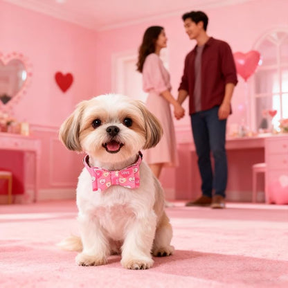 EXPAWLORER Valentine's Day Dog Collar and Leash Set - Pink Heart Dog Bow Tie and Dog Bandana Collar with Bell, Dog Leash Tangle Free, Adjustable Collars for Small Dogs Cats, Holiday Ideal Gift, S