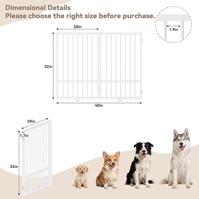 SNUOWU Full Metal Freestanding Dog Gate with Door, 32''Height Foldable Pet Dog Fence for Indoor & Outdoor, 2 Panels Extra Wide Free Standing TallDog Gates for Doorways,House,Stairs,Porch,Deck,Yard