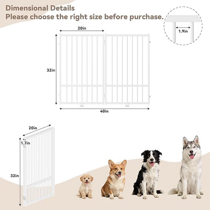 SNUOWU Full Metal Freestanding Dog Gate with Door, 32''Height Foldable Pet Dog Fence for Indoor & Outdoor, 2 Panels Extra Wide Free Standing TallDog Gates for Doorways,House,Stairs,Porch,Deck,Yard