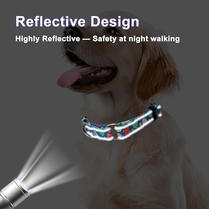 Easter Reflective Martingale Collar for Dogs with Quick Release Buckle Spring Holiday Dog Collars (Colorful Egg, Small)