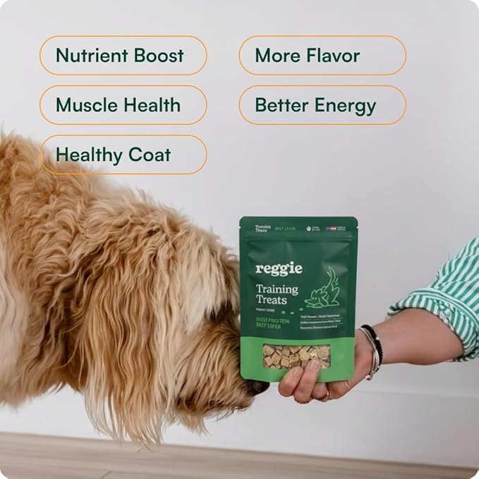 Reggie Freeze-Dried Beef Liver Treats Single Ingredient Dog Treats, High Protein Training Treats or Meal Topper for All Dogs, USDA-Inspected Beef Liver, Grain-Free, Gluten-Free, USA Made | 4OZ