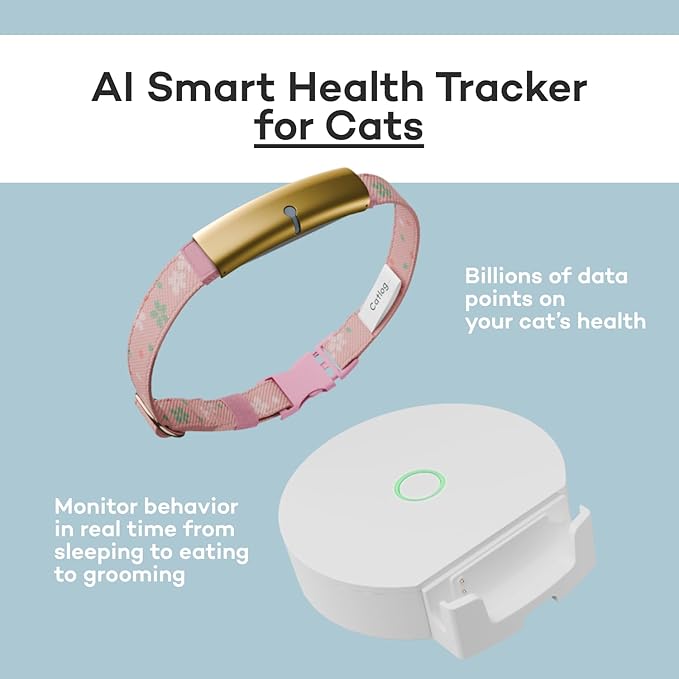 Health Tracker for Cats - Smart Cat Collar with Safety Breakaway Buckle for Indoor Cats, Wellness Alerts, Real-time Monitoring (White×Sakura,XL)
