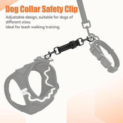 Dog Collar Safety Clip, Reflective Double-Ended Backup Connector for Harness to Collar, Adjustable Safety Clip for Prong, Pinch Collars, Prevents Escapes & Accidental Disconnection