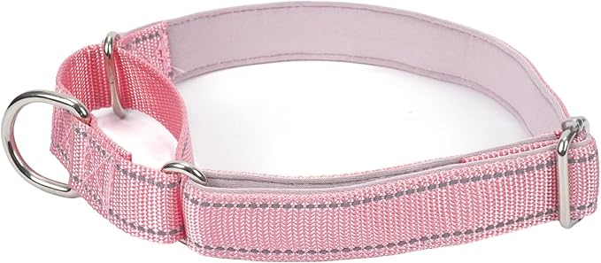 SGODA Martingale Dog Collar, Reflective Nylon Padded Dog Training Collars for Medium Dogs, Pink M