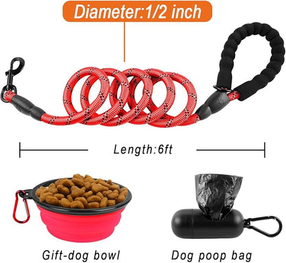 BARKBAY Dog Leashes for Large Dogs Heavy Duty Dog Leash 4/5/6 FT with Comfortable Padded Handle and Highly Reflective Threads for Medium Large Dogs Walking Training Running (6FT-1/2'',Red)